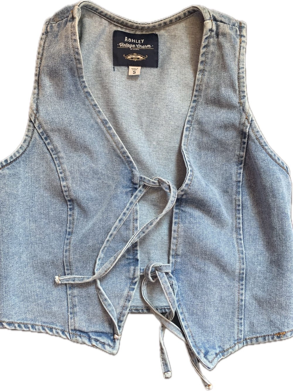 Ashley Vintage Denim Tie-Front Camisole Vest - Light Blue